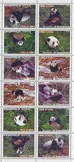 Somaliland 1999 Pandas perf sheetlet of 12 values containing 2 sets of 6 arranged tete-beche unmounted mint, stamps on , stamps on  stamps on animals, stamps on bears, stamps on pandas
