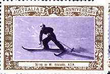 Australia 1938 Skiing on Mt Kosciusko Poster Stamp from Australia's 150th Anniversary set, unmounted mint, stamps on , stamps on  stamps on skiing, stamps on mountains