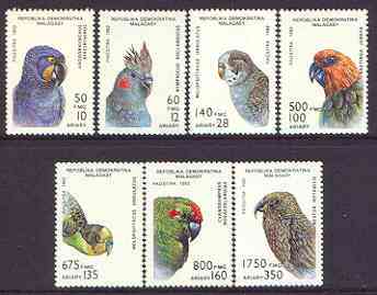 Madagascar 1993 Parrot Family perf set of 7 unmounted mint SG 955-61*, stamps on , stamps on  stamps on birds, stamps on parrots