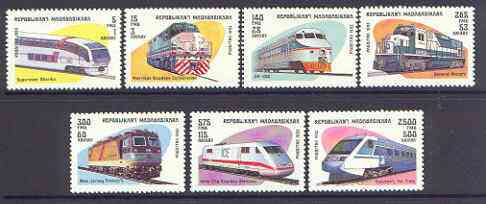 Madagascar 1993 Locomotives perf set of 7 unmounted mint SG 1117-23*, stamps on , stamps on  stamps on railways