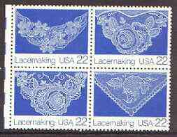 United States 1987 American Folk Art - Lacemaking se-tenant block of 4 unmounted mint, SG 2312a, stamps on lace, stamps on textiles, stamps on crafts