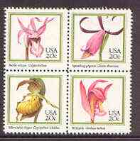 United States 1984 Orchids se-tenant block of 4 unmounted mint, SG 2076a, stamps on flowers, stamps on orchids