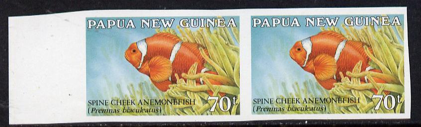 Papua New Guinea 1987 Fish 70t (Spine Cheek Anemonefish) unmounted mint imperf pair, (SG 542var), stamps on fish     marine-life