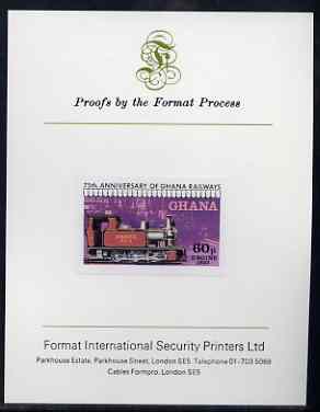 Ghana 1978 Steam Loco 60p (from Railways set) imperf proof mounted on Format International proof card, as SG 870, stamps on railways