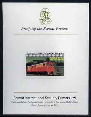 Ghana 1978 Diesel-Electric Loco 1c (from Railways set) imperf proof mounted on Format International proof card, as SG 871, stamps on , stamps on  stamps on railways