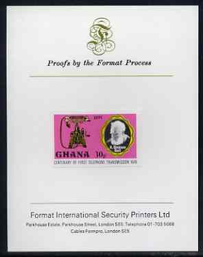 Ghana 1976 Telephone of 1895 & Graham Bell 30p (from Telephone Centenary set) imperf proof mounted on Format International proof card, as SG 792, stamps on , stamps on  stamps on telephones, stamps on  stamps on communications, stamps on  stamps on scots, stamps on  stamps on scotland