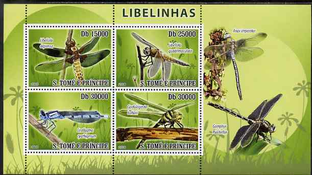 St Thomas & Prince Islands 2009 Dragonflies perf sheetlet containing 4 values unmounted mint, stamps on , stamps on  stamps on insects, stamps on  stamps on dragonflies