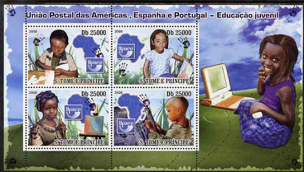 St Thomas & Prince Islands 2009 UPAEP - Education of Children perf sheetlet containing 4 values unmounted mint, stamps on education, stamps on children, stamps on maps, stamps on computers
