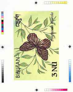 Bhutan 1990 Butterflies - Intermediate stage computer-generated essay #4 (as submitted for approval) for 3nu value (Penthema lisarda) 160 x 100 mm very similar to issued ..., stamps on butterflies