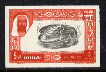 Dubai 1963 Mussel 5np Postage Due imperf proof on gummed paper (as SG D30), stamps on , stamps on  stamps on marine life, stamps on shells