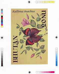 Bhutan 1990 Butterflies - Intermediate stage computer-generated essay #2 (as submitted for approval) for 20nu value (Kallima inachus) 160 x 100 mm very similar to issued ..., stamps on butterflies