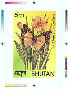 Bhutan 1990 Butterflies - Intermediate stage computer-generated essay #4 (as submitted for approval) for 5nu value (Polyura eudamippus) 100 x 160 mm very similar to issue..., stamps on butterflies