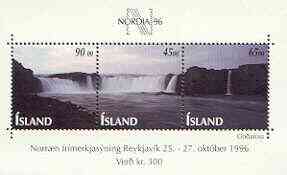 Iceland 1996 Nordia '96 m/sheet containing se-tenant strip of 3 Waterfalls, unmounted mint