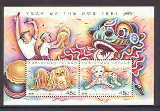 Christmas Island 1994 Chinese New Year - Year of the Dog m/sheet unmounted mint SG MS 388, stamps on , stamps on  stamps on dogs, stamps on  stamps on lunar, stamps on  stamps on lunar new year