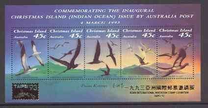 Christmas Island 1993 Seabirds m/sheet unmounted mint SG MS 377 opt'd for Taipei '93 Stamp Exhibition, stamps on , stamps on  stamps on birds, stamps on stamp exhibitions