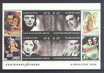 Gibraltar 1995 Centenary of the Cinema m/sheet #2 (I Bergman, V de Sica, M Dietrich & L Olivier) unmounted mint SG MS 756b, stamps on , stamps on  stamps on cinema, stamps on films, stamps on entertainments, stamps on 