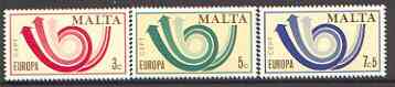 Malta 1973 Europa (Posthorn) set of 3 unmounted mint, SG 501-03*, stamps on europa
