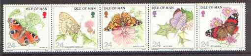 Isle of Man 1994 Butterflies se-tenant strip of 5 unmounted mint, SG 573a, stamps on , stamps on  stamps on butterflies