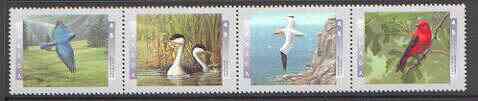 Canada 1997 Birds - 2nd series se-tenant strip of 4 unmounted mint, SG 1717a, stamps on , stamps on  stamps on birds, stamps on grebe, stamps on gannet, stamps on tanager, stamps on bluebird