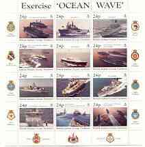 British Indian Ocean Territory 1997 Ocean Wave sheetlet containing set of 12, unmounted mint SG 202a, stamps on , stamps on  stamps on ships, stamps on flat tops, stamps on oceans, stamps on badges