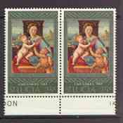 St Lucia 1967 Christmas 25c unmounted mint pair, one stamp with 'broken scroll' flaw (R5/7), stamps on christmas