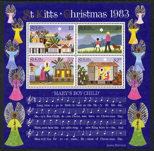 St Kitts 1983 Christmas m/sheet unmounted mint, SG MS 138, stamps on , stamps on  stamps on christmas, stamps on religion, stamps on music, stamps on bethlehem