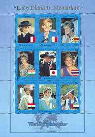 Somalia 1998 Princess Diana Memoriam (World Ambassador) perf sheetlet containing set of 9 values unmounted mint, stamps on royalty, stamps on diana