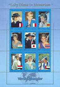 Somalia 1998 Princess Diana Memoriam (World Ambassador) perf sheetlet containing set of 9 values unmounted mint, stamps on , stamps on  stamps on royalty, stamps on diana