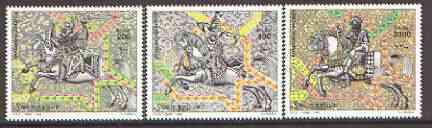 Somalia 1999 Arab Knights on Horseback perf set of 3 unmounted mint*, stamps on militaria, stamps on horses