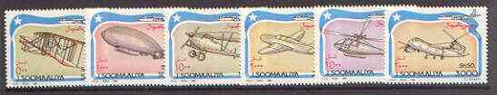 Somalia 1993 Aviation set of 6 unmounted mint, Mi 485-90*, stamps on , stamps on  stamps on aviation, stamps on airships, stamps on helicopters, stamps on 