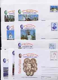 Rumania 2000 Mihail Eminescu (Poet) set of 9 illustrated postal stationery envelopes unused and pristine, stamps on poet, stamps on literature