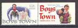 Cinderella - United States 1976 Boys Town, Nebraska fine mint set of 2 labels showing Boy carrying another and choir Boy, stamps on , stamps on  stamps on cinderellas, stamps on music, stamps on 