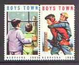 Cinderella - United States 1965 Boys Town, Nebraska fine mint set of 2 labels showing Boy carrying another and 2 Boys looking out of Window, stamps on cinderellas, stamps on 