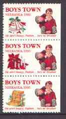 Cinderella - United States 1990 Boys Town, Nebraska fine mint set of 3 labels showing Boy Carrying Another (with red text and dated), stamps on cinderellas, stamps on candles
