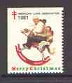 Cinderella - United States 1981 Christmas Lung Association Seal (Ride Em Cowboy by Norman Rockwell)*, stamps on cinderella, stamps on christmas, stamps on arts, stamps on rockwell, stamps on rocking horse, stamps on diseases, stamps on medical, stamps on horses