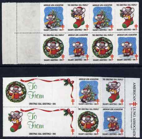 Cinderella - United States 1986 Christmas Lung Association Seals se-tenant strip of 14 (2 large & 12 small labels), stamps on , stamps on  stamps on cinderella, stamps on christmas, stamps on diseases, stamps on medical