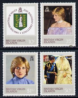 British Virgin Islands 1982 21st Birthday of Princess of Wales perf set of 4 unmounted mint, SG 488-91, stamps on royalty, stamps on diana, stamps on arms, stamps on heraldry