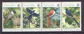 Seychelles 1996 WWF - Paradise Flycatcher strip of 4 unmounted mint, SG 856a, stamps on , stamps on  stamps on wwf, stamps on  stamps on birds, stamps on  stamps on flycatchers, stamps on  stamps on  wwf , stamps on  stamps on 