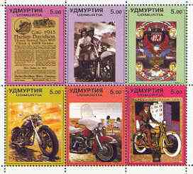 Udmurtia Republic 1999 Harley-Davidson Motorcycles perf sheetlet containing set of 6 values unmounted mint, stamps on , stamps on  stamps on motorbikes