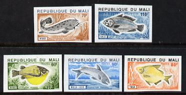 Mali 1975 Fish imperf set of 5 unmounted mint, as SG 484-8, stamps on , stamps on  stamps on fish     marine-life