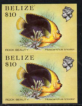 Belize 1984-88 Rock Beauty $10 def in unmounted mint imperf pair (SG 781), stamps on , stamps on  stamps on fish     marine-life