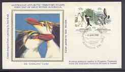 Australian Antarctic Territory 1983 Penguins silk cover bearing 27c Royal Penguin & 27c Prion with Kingston first day of issue cancel, stamps on polar, stamps on penguins, stamps on birds