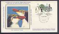 Australian Antarctic Territory 1983 Penguins silk cover bearing 27c Royal Penguin & 27c Prion with Kingston first day of issue cancel