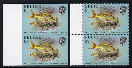 Belize 1984-88 Snapper fish $1 def in unmounted mint imperf pair plus normal pair(SG 778), stamps on , stamps on  stamps on fish     marine-life