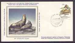 Australian Antarctic Territory 1983 Elephant Seals silk cover bearing 27c Seal stamp with Kingston first day of issue cancel, stamps on , stamps on  stamps on polar, stamps on seals, stamps on animals