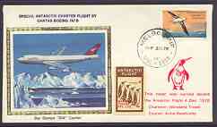 Australian Antarctic Territory 1978 Boeing 747 silk cover for Qantas Antarctic Charter Flight with Penguin label and Cachet, stamps on aviation, stamps on boeing, stamps on polar, stamps on penguins
