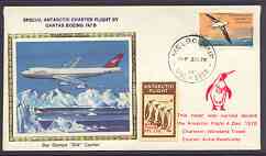 Australian Antarctic Territory 1978 Boeing 747 silk cover for Qantas Antarctic Charter Flight with Penguin label and Cachet, stamps on , stamps on  stamps on aviation, stamps on boeing, stamps on polar, stamps on penguins