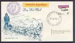 Ross Dependency 1975-76 Illustrated cover from Scott Base with 'Dog Sled Mail' cachet, stamps on polar, stamps on dogs, stamps on postal