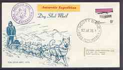 Ross Dependency 1975-76 Illustrated cover from Scott Base with Dog Sled Mail cachet, stamps on polar, stamps on dogs, stamps on postal