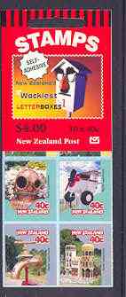 New Zealand 1997 Curious Letterboxes $4 self-adhesive booklet complete, SG SB86, stamps on , stamps on  stamps on postbox, stamps on  stamps on postal, stamps on  stamps on owls, stamps on  stamps on bagpipes, stamps on  stamps on scuba, stamps on  stamps on self adhesive, stamps on  stamps on , stamps on  stamps on scots, stamps on  stamps on scotland